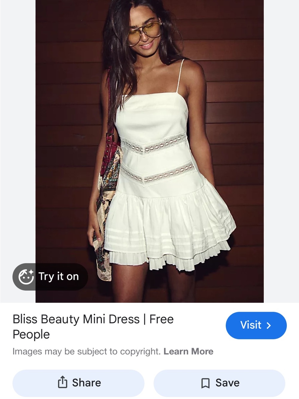 Free People White Spaghetti-Strap Tiered Mini Dress with Lace Insets